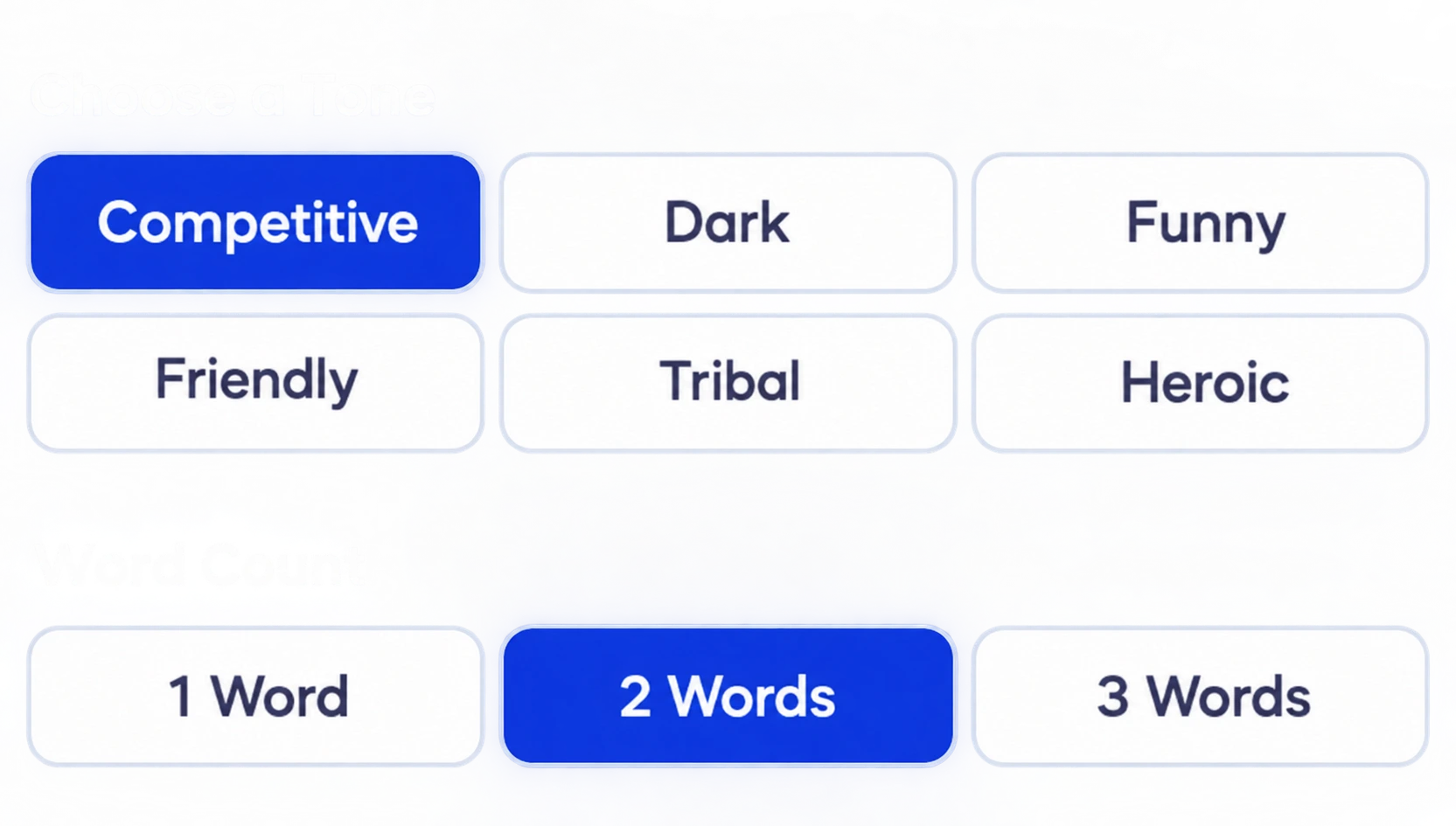 Choose a tone and word count in the Clan Name Generator